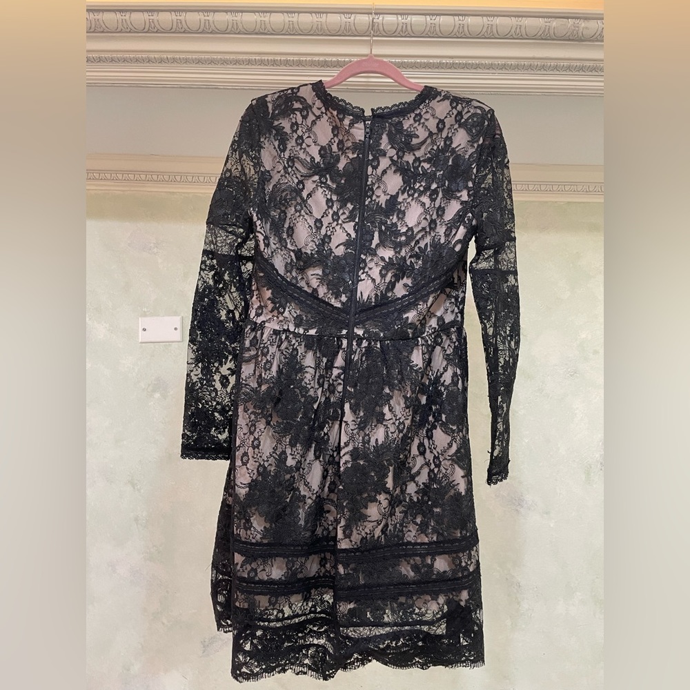 Alice and Olivia, Size 10, black lace overlay dress.
